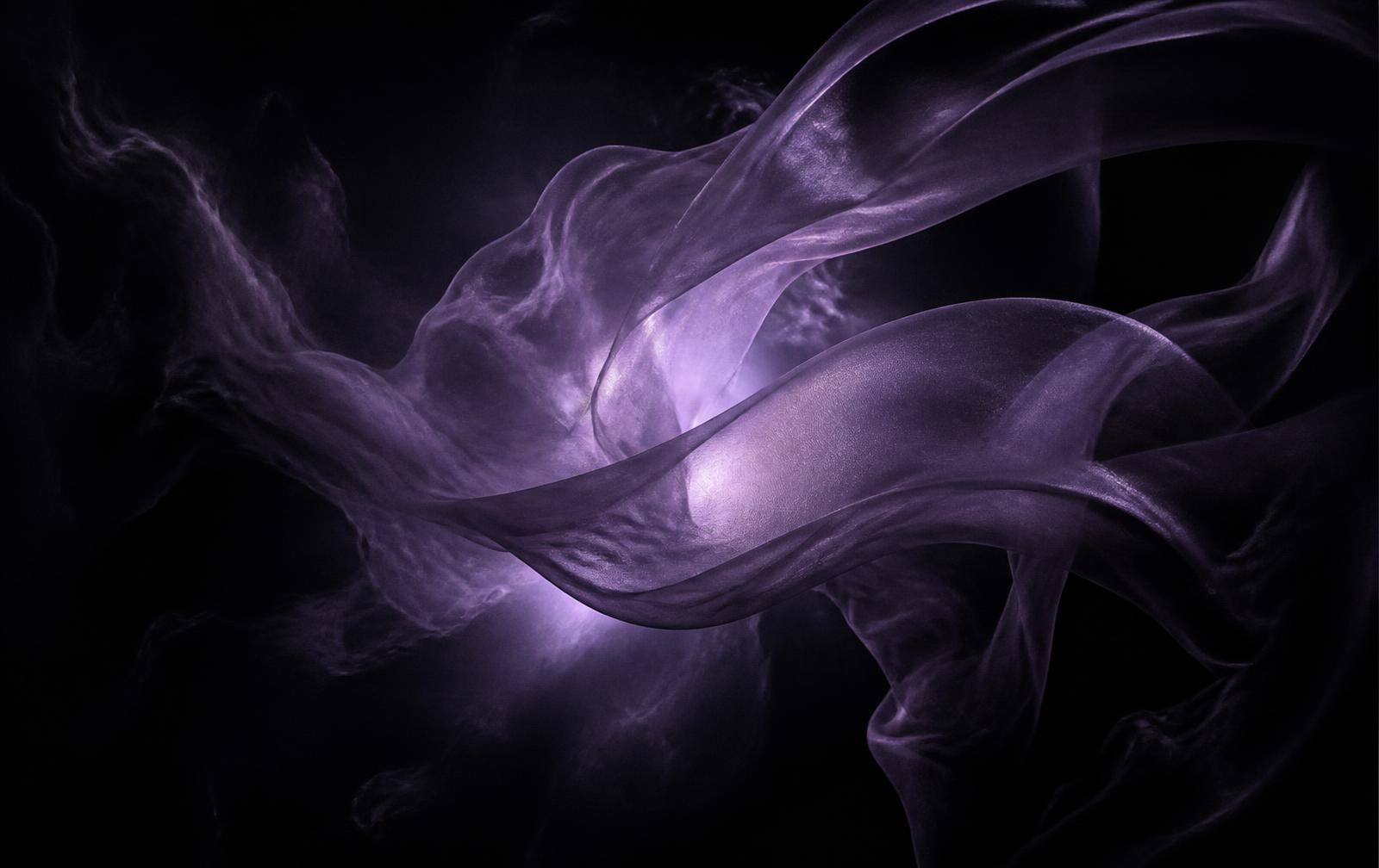 Violet smoke drifting through darkness, evoking a mediumship reading with loved ones in spirit